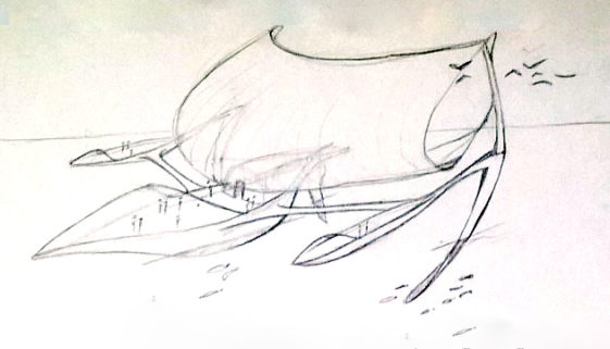 mostarki, bateau volant hydroptère - miska - illustraion Eva Martin