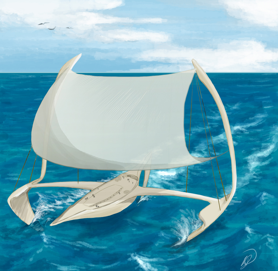 mostarki, bateau volant hydroptère - miska - illustraion Eva Martin